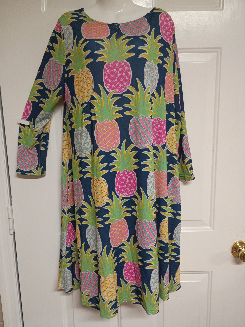 🤠🦄Simply Southern Navy Pineapple Print Long Sleeve Swing Dress Size L